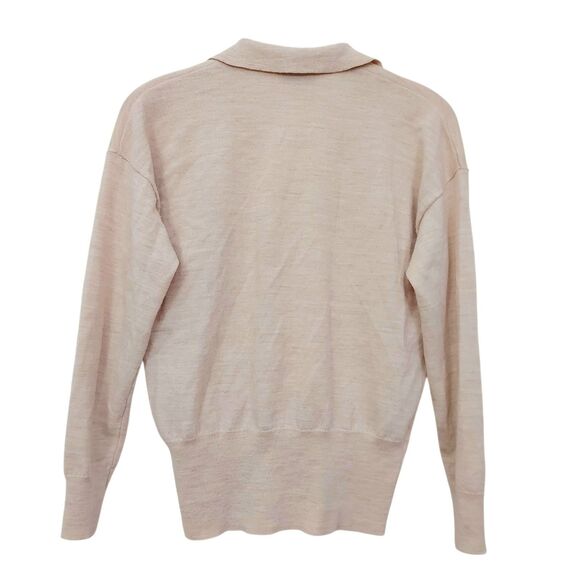 Madewell Polo Sweater Womens Small Beige 100% Merino Wool Knit Pullover Casual - Picture 5 of 10